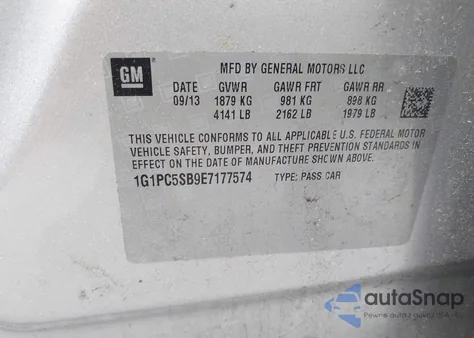 2014 Chevrolet Cruze 1Lt Auto z USA, uszkodzony, nr VIN 1G1PC5SB9E7177574